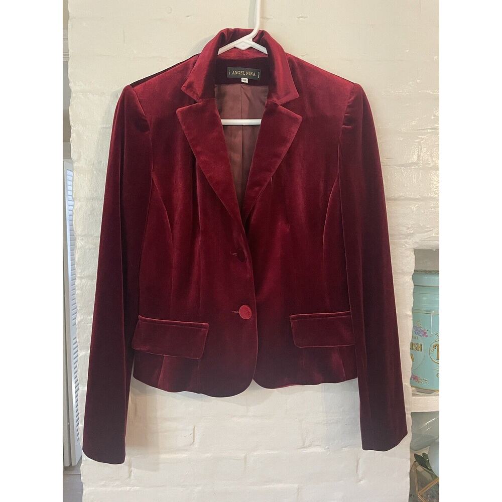 VINTAGE NEVER WORN Angel Nina FRANCE VELVET BLAZER Merlot Size 40 STUNING